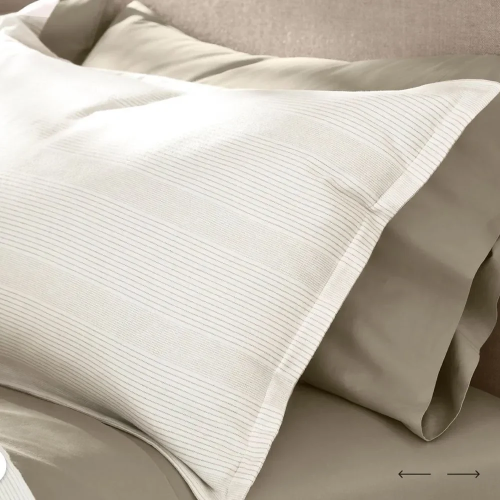 BOLL & BRANCH | cream / oak fine line striped FLANNEL standard pillow covers - Picture 13 of 14